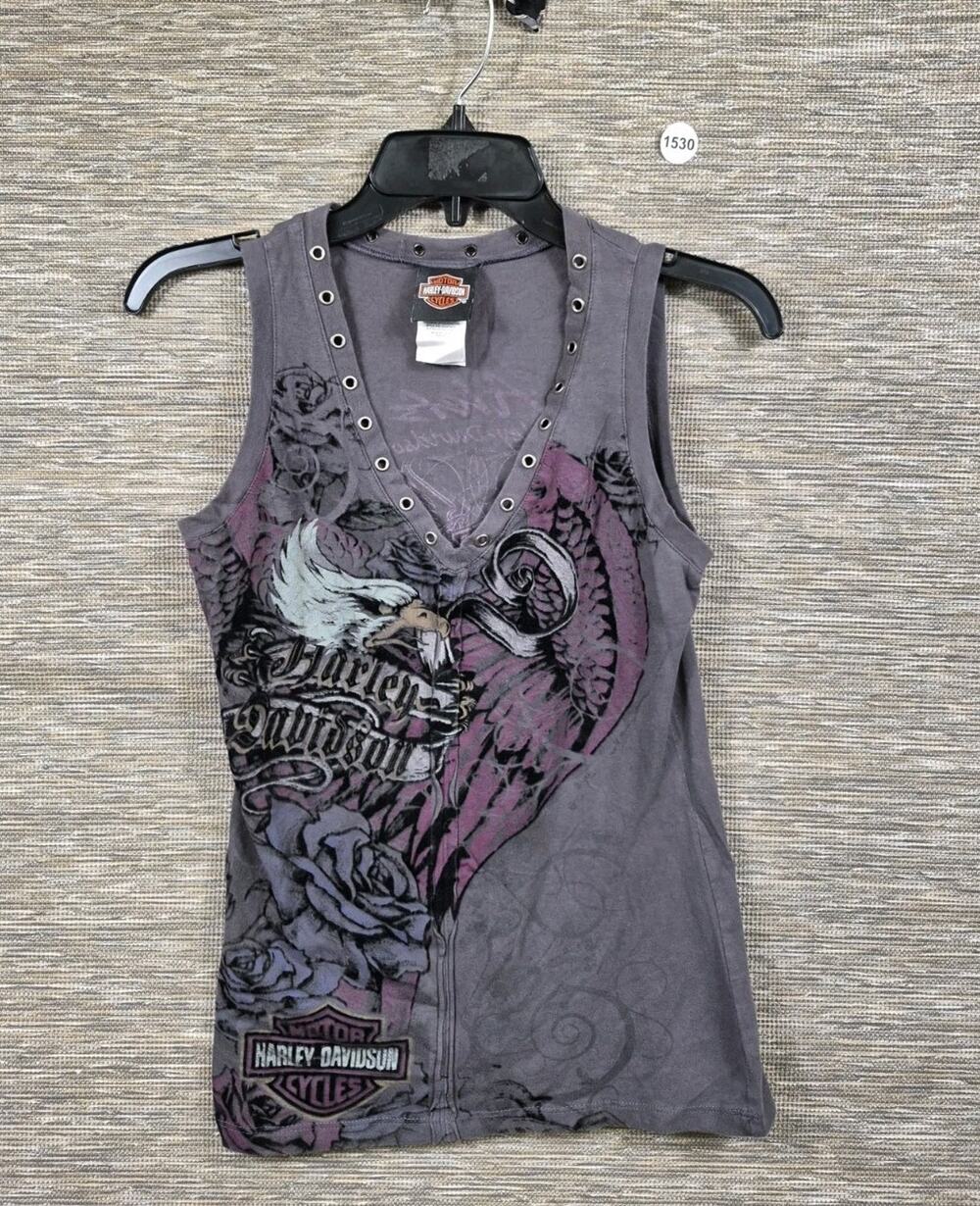 Harley Davidson Womens V-Neck Graphic Tee Size S Blue Gray "Wichita, Kansas"